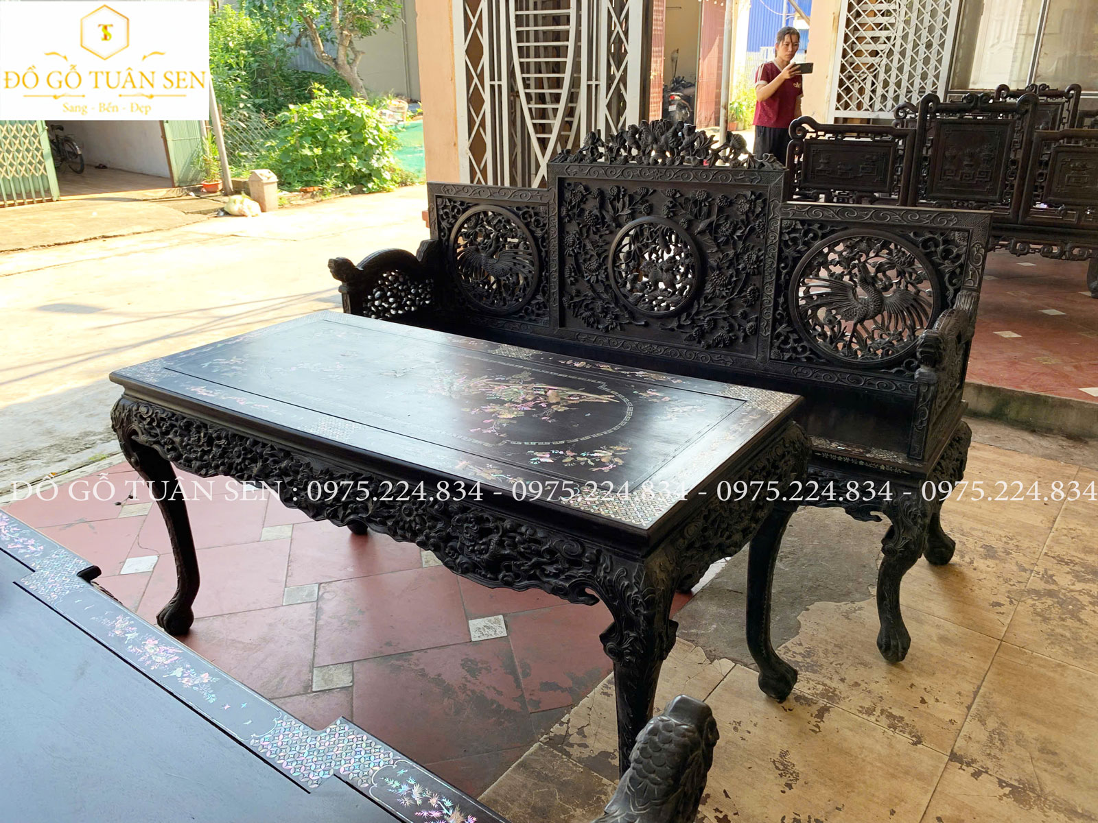 Vẻ đẹp Bộ trường kỷ Huế gỗ gụ V02
